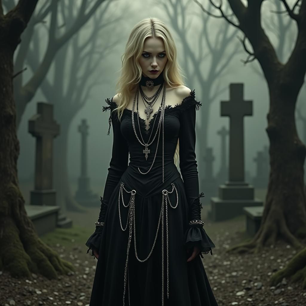 Gothic Woman in Cemetery, Painted Aesthetic
