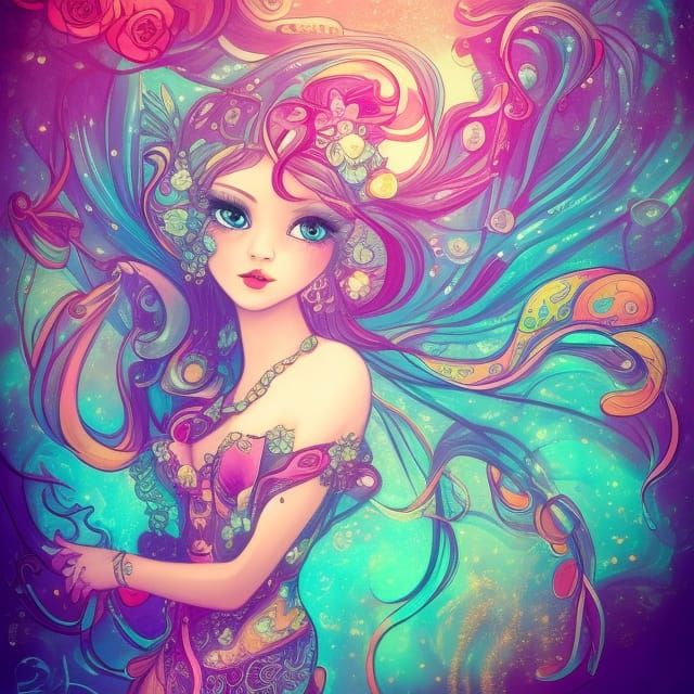 Princess in Dynamic Underwater Ink Art