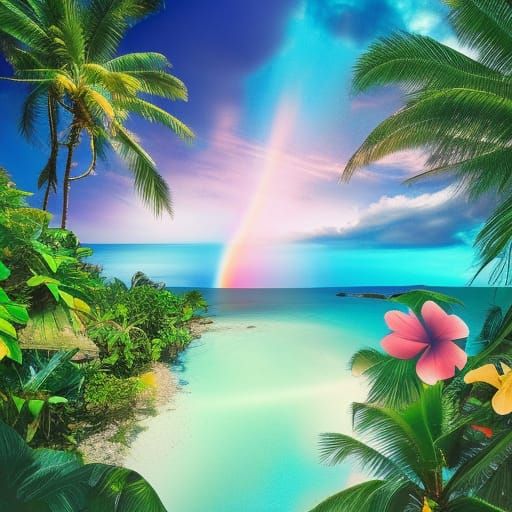 Tropical Castle and Rainbow in Holographic Style