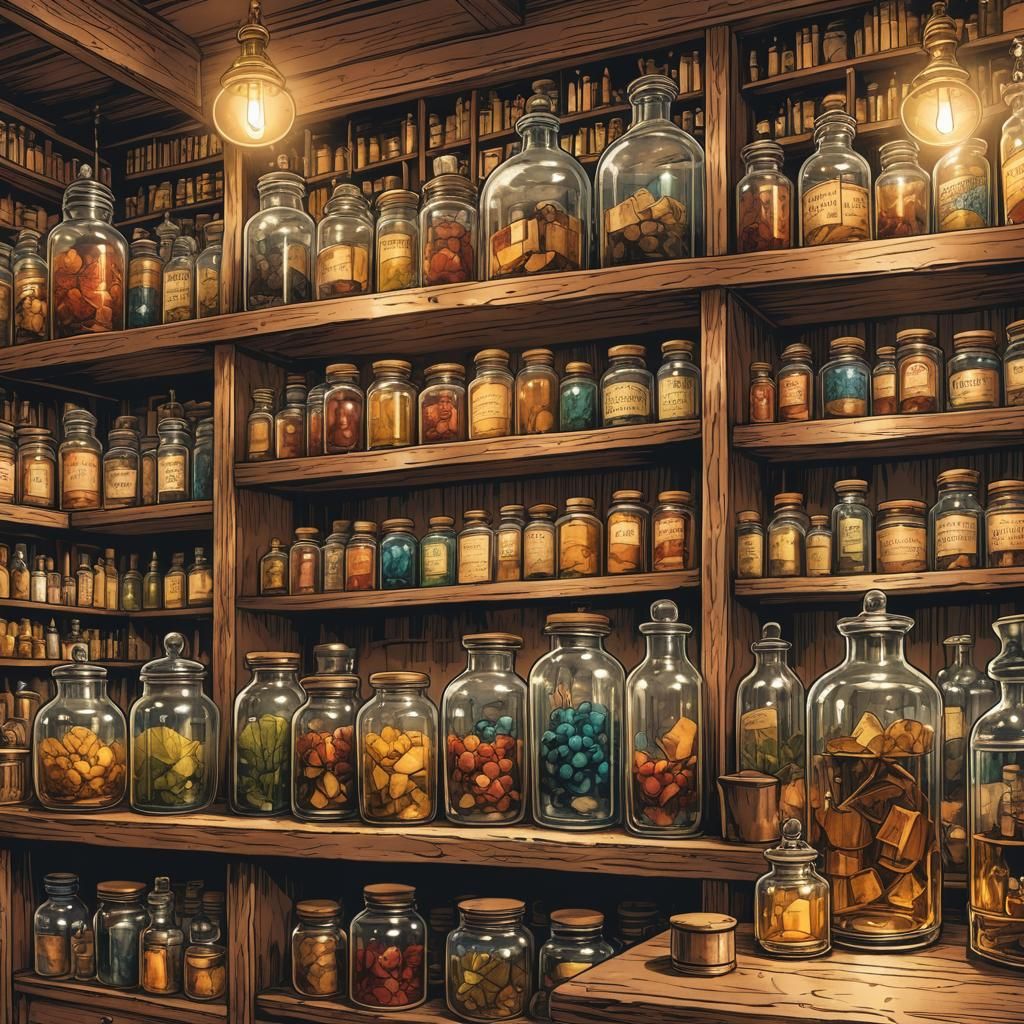 Apothecary Shop Interior in Comic Book Style