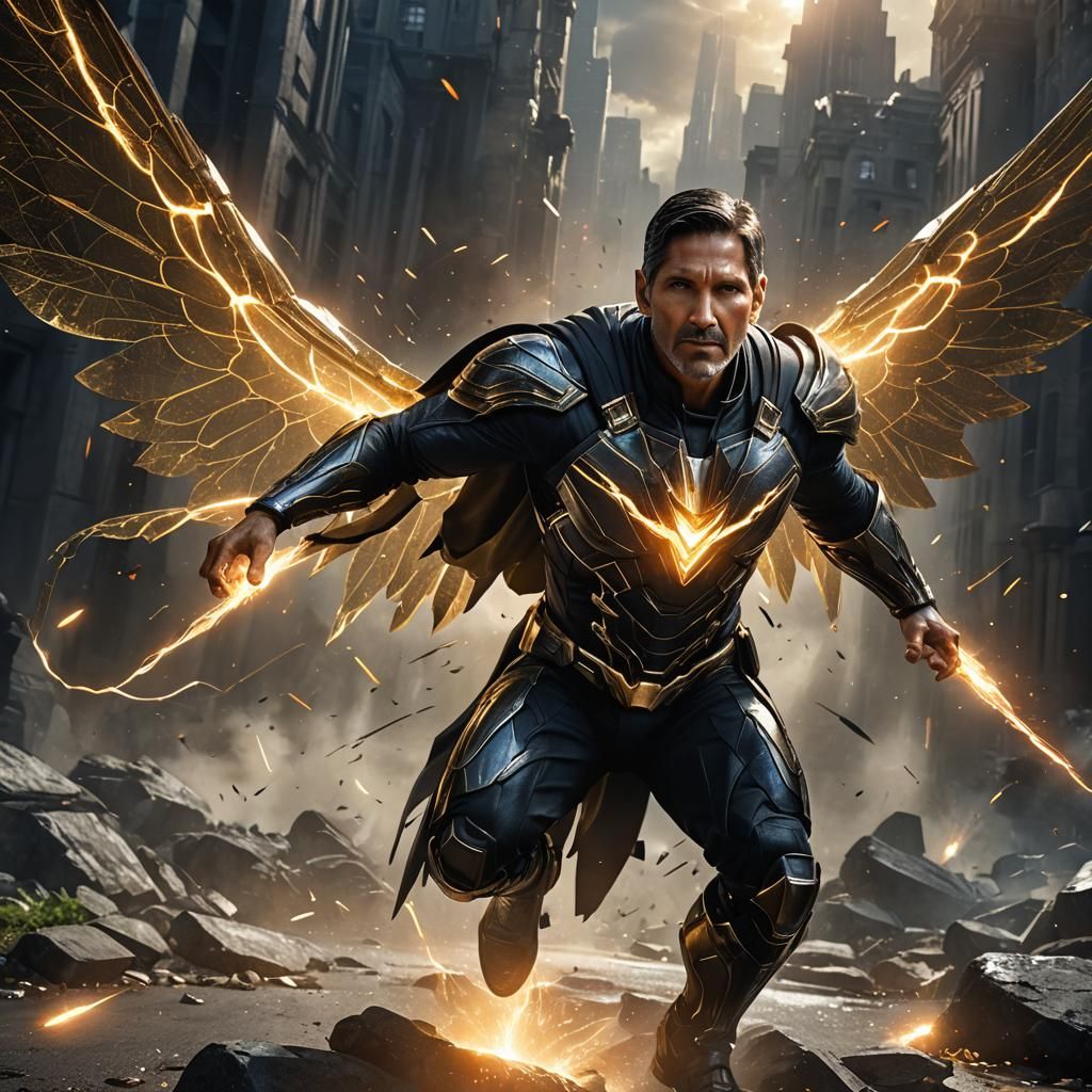 Superhero with Magic Wings in Detailed Digital Art