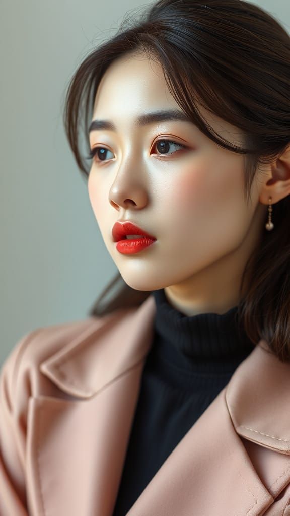 Elegant Korean Woman Portrait with Subtle Lip Movement