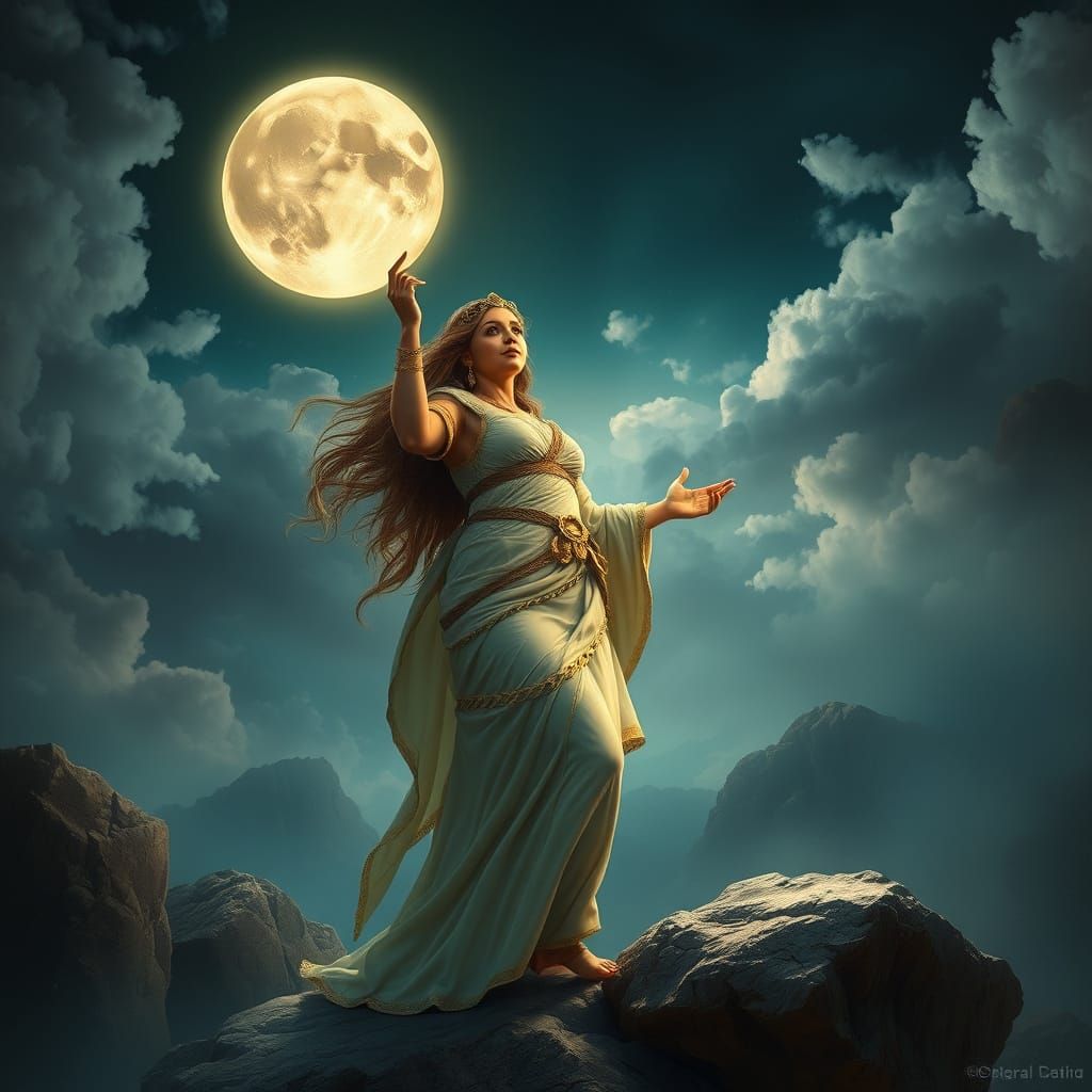Ethereal Etruscan Goddess of the Moon in Acrylic Fantasy