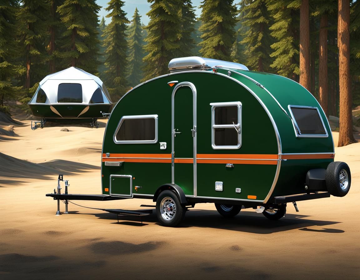 Teardrop Trailer on Beach in 3D Game Style