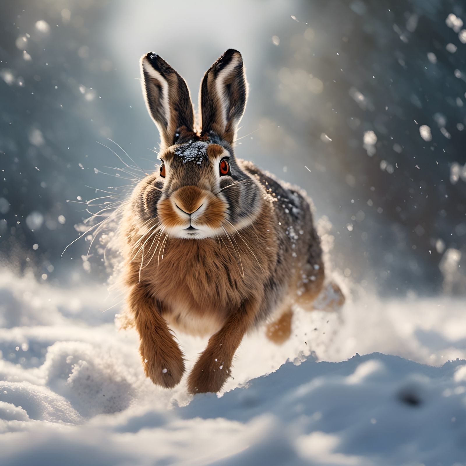 Fast crossing a field covered in snow