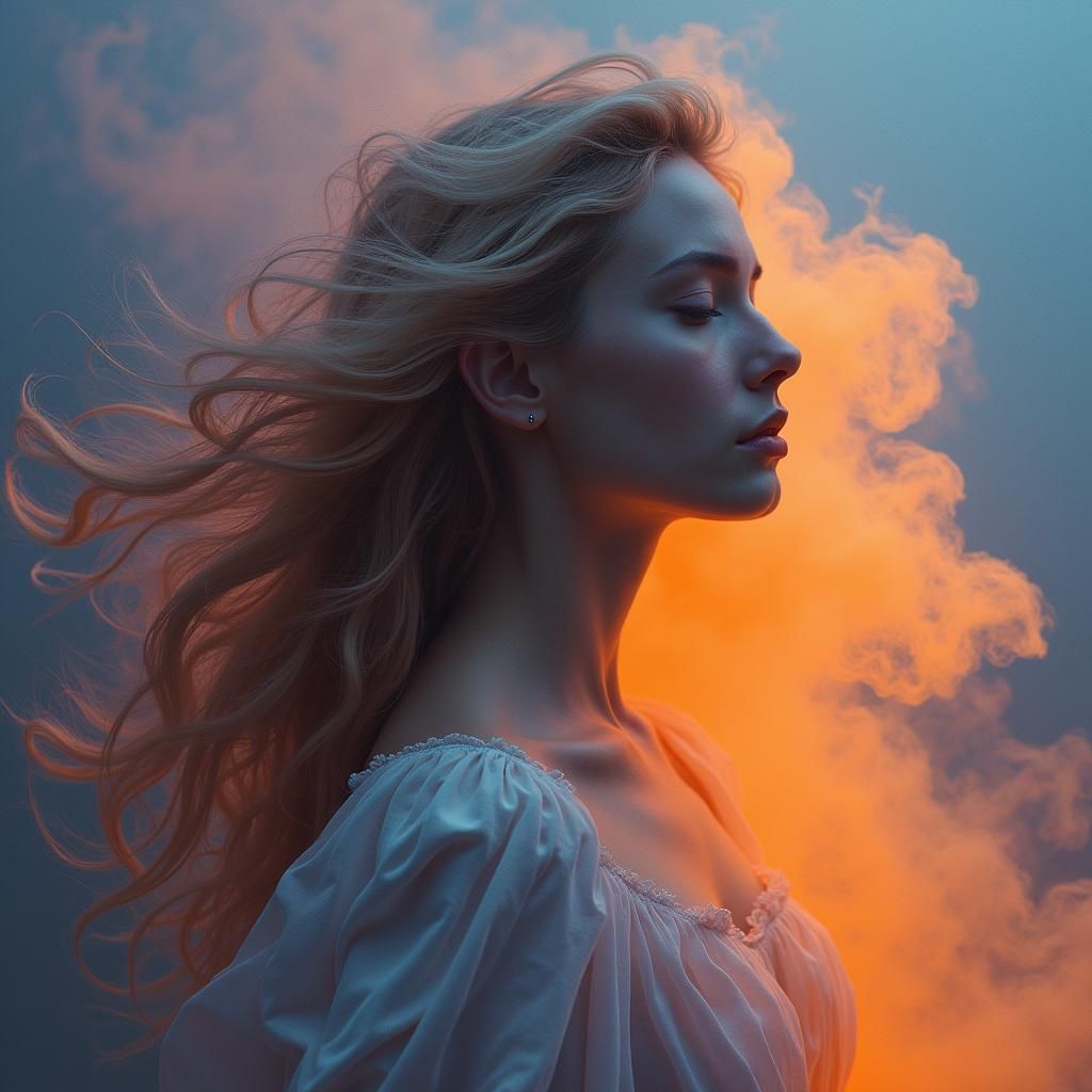 Ethereal Woman in Swirling Smoke: Digital Matte Painting