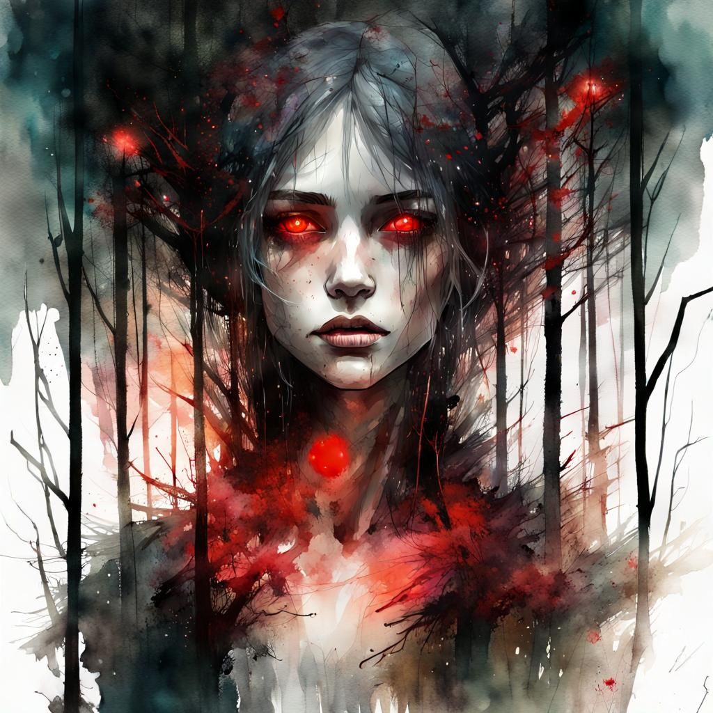 Ghost in Forest: Digital Watercolor Art