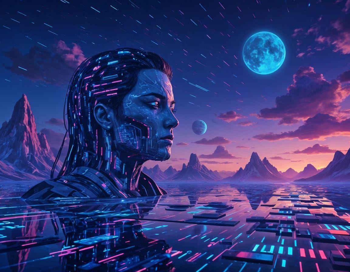 Digital Landscape of Wonders in Neon Sci-Fi Style