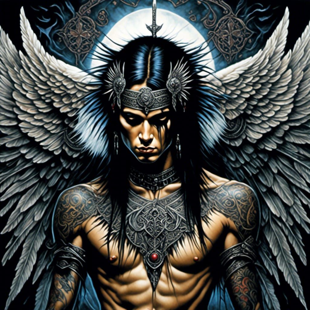 Sensual Warrior Angel of Death with Wings