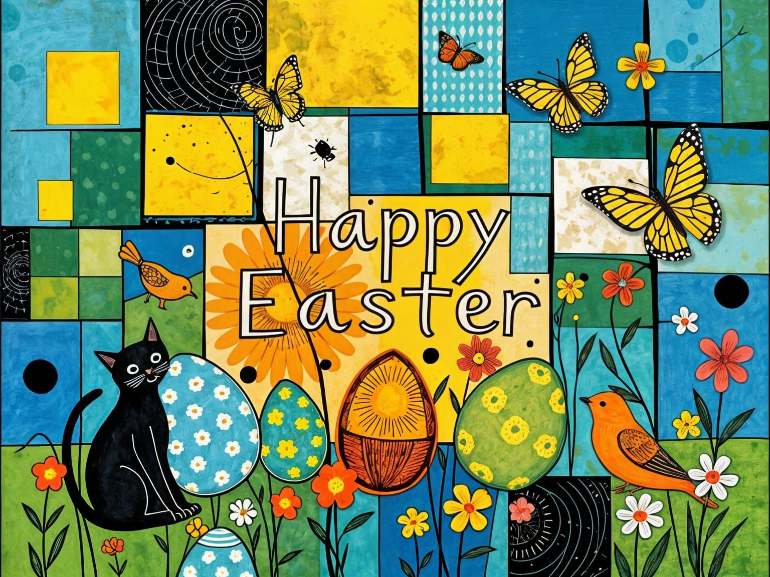 Vibrant Easter Folk Art in Abstract Digital Style