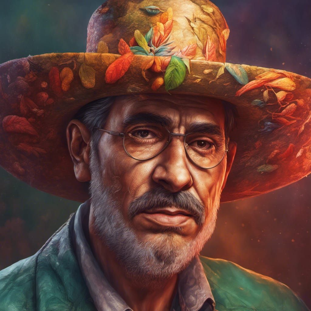 Hyperrealistic Portrait of Mexican Biologist with Hat