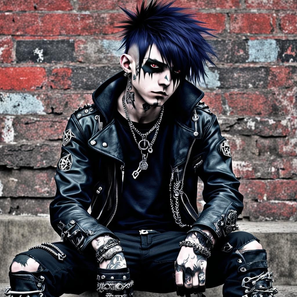 Anime Punk Goth Character with Chaotic Style