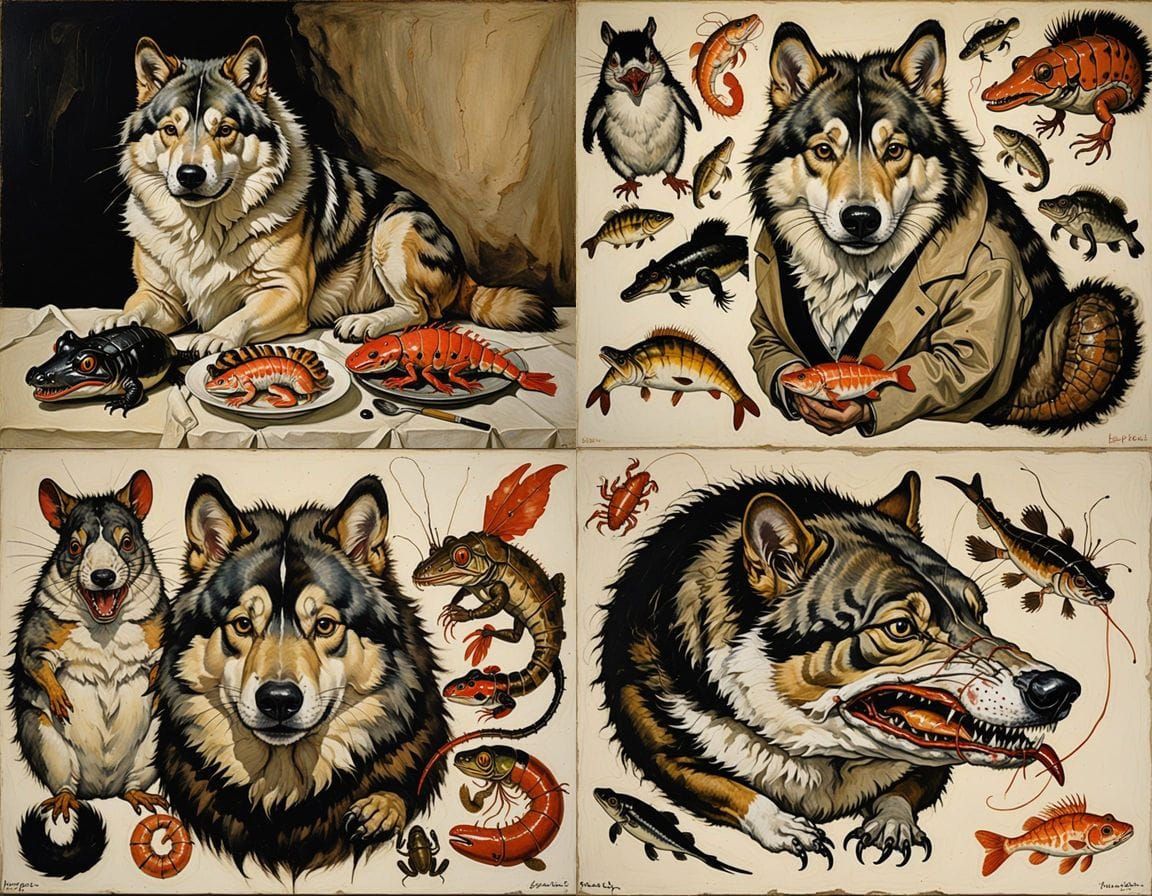 Surrealistic Oil Painting of a Bizarre Hybrid Creature