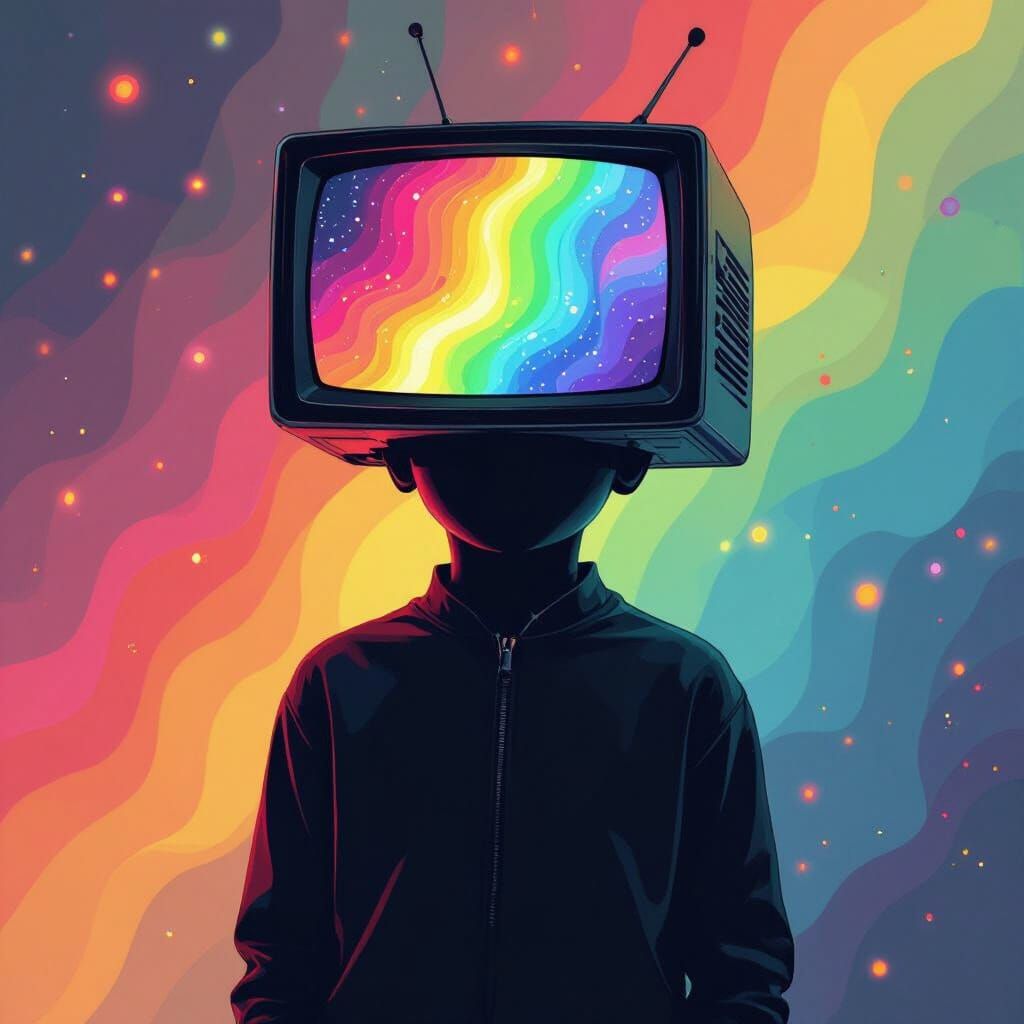 Rainbow TV Head Boy in Futuristic Style