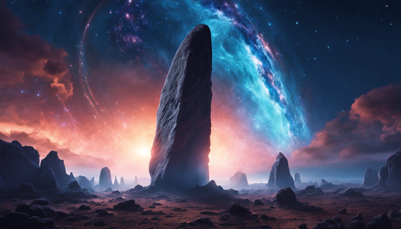 Cosmic Menhir Reaching Into Space, Hyper Realistic