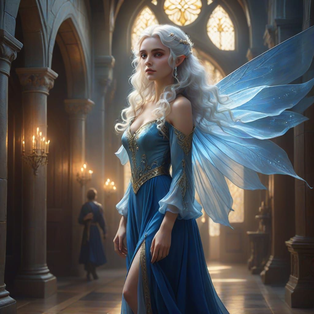 Ethereal Fae Queen in Royal Blue Gown