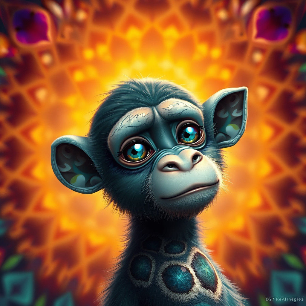 Charming Chimpanzee Giraffe Hybrid in Digital Painting Style