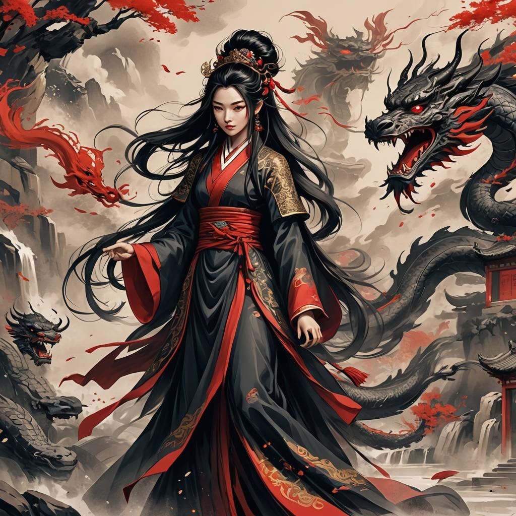 Medieval Chinese Princess Pen and Ink Sketch