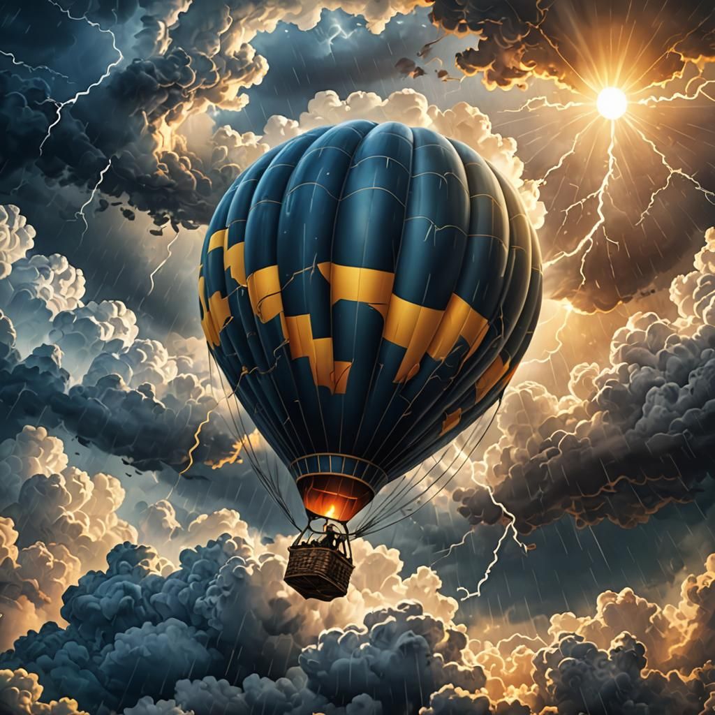 Hot Air Balloon Soaring Through a Cinematic Storm