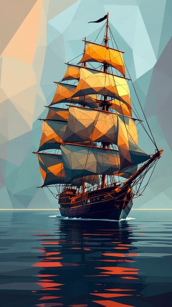 Digital Mosaic Sailing Ship Captures Timeless Elegance