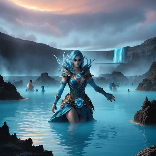 Blue Lagoon Woman Emerges at Sunrise: Digital Art