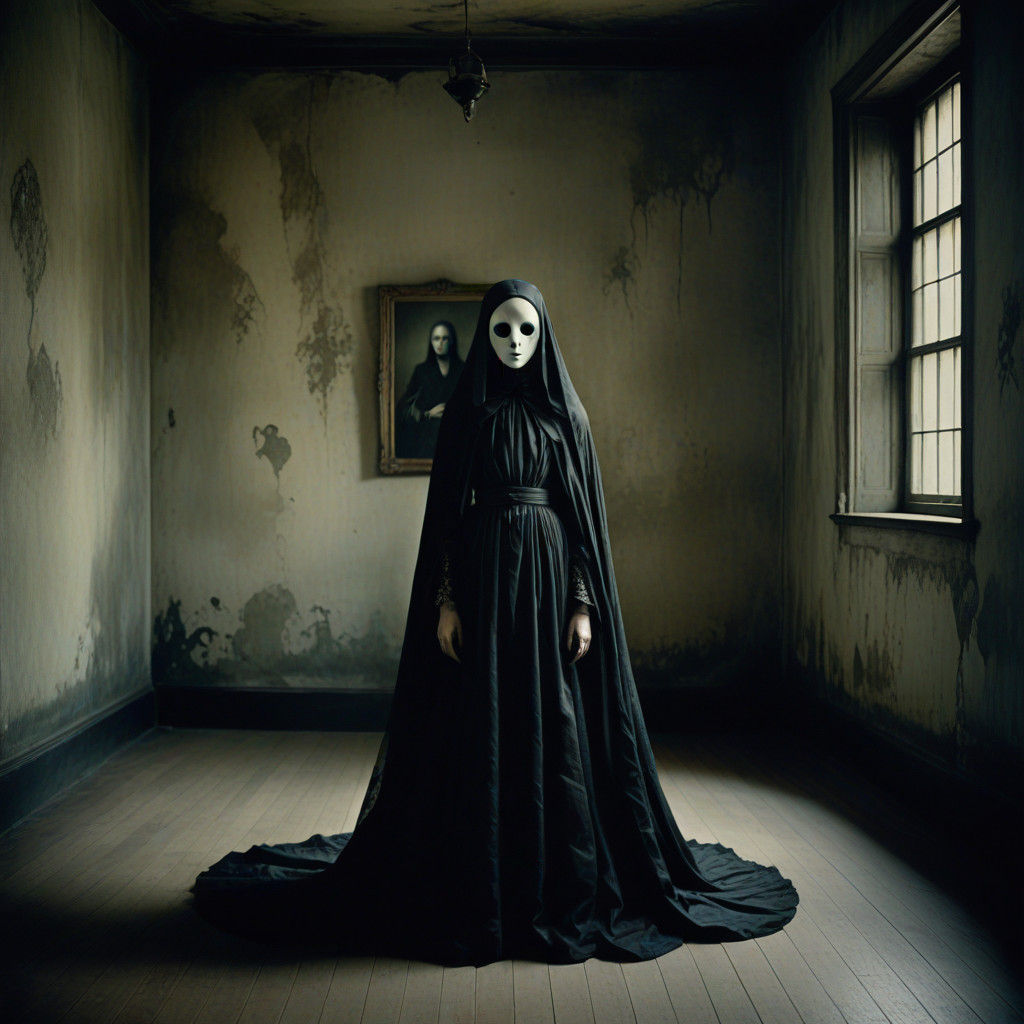 Surreal Mansion Scene with Confessing Ghost in Dark, Mysteri...