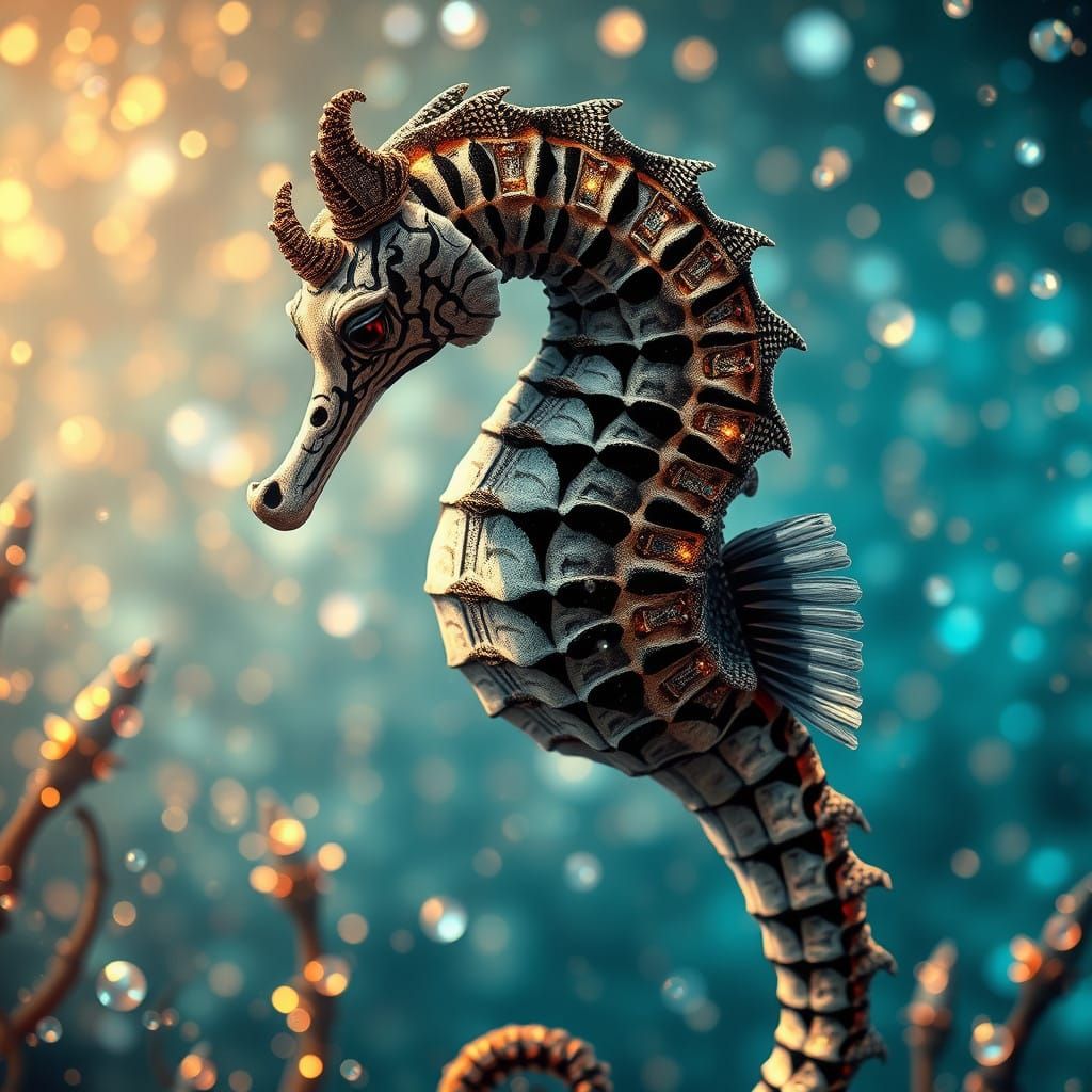 Majestic Seahorse in Whimsical Oceanic Tapestry