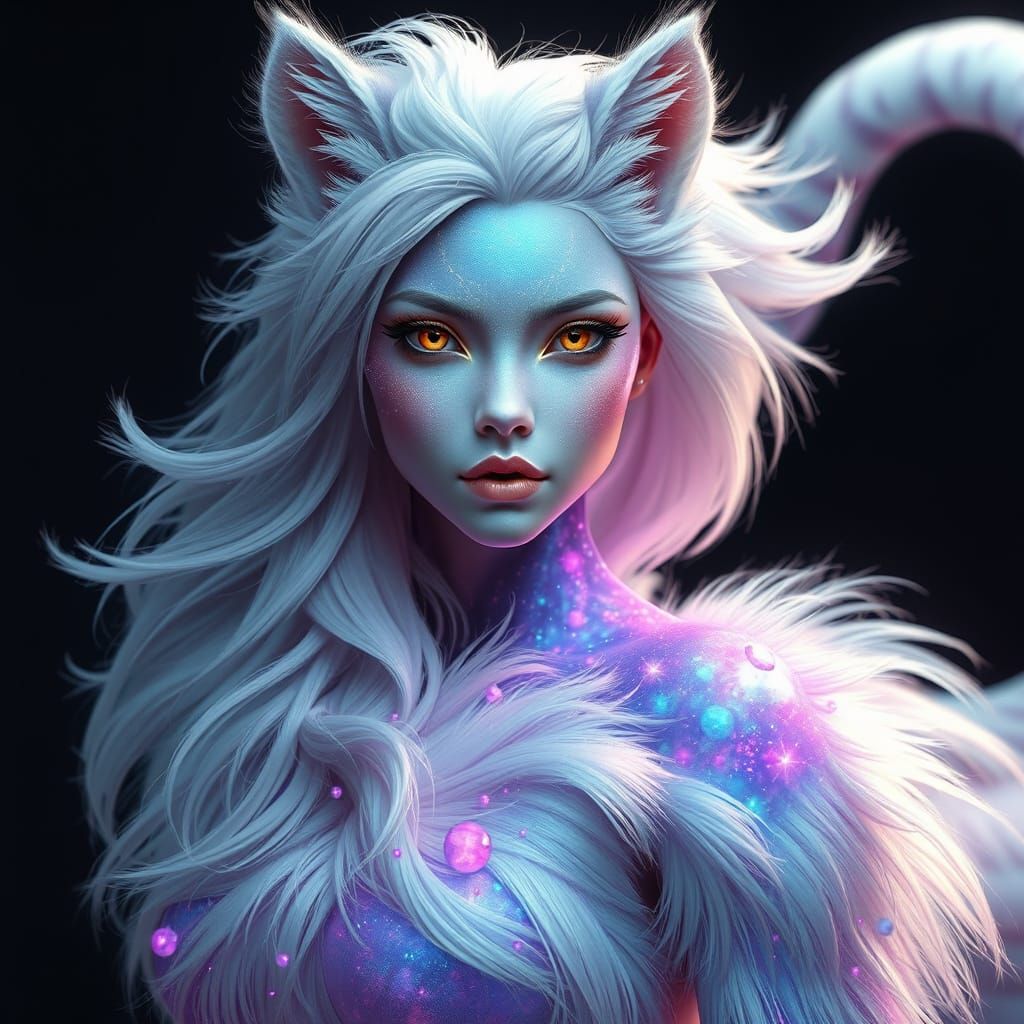 Celestial Feline Goddess in Iridescent Fur