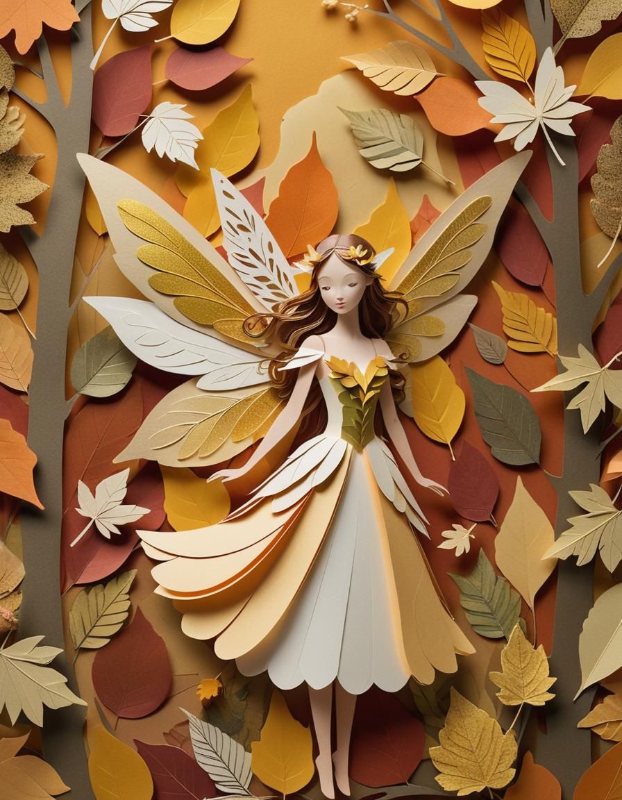 Autumn Fairy in Forest: Mixed Media Collage