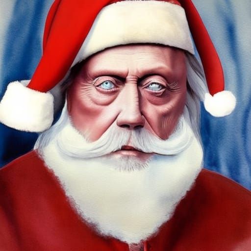 Santa Claus in Watercolor, Hyperrealistic Christmas Scene