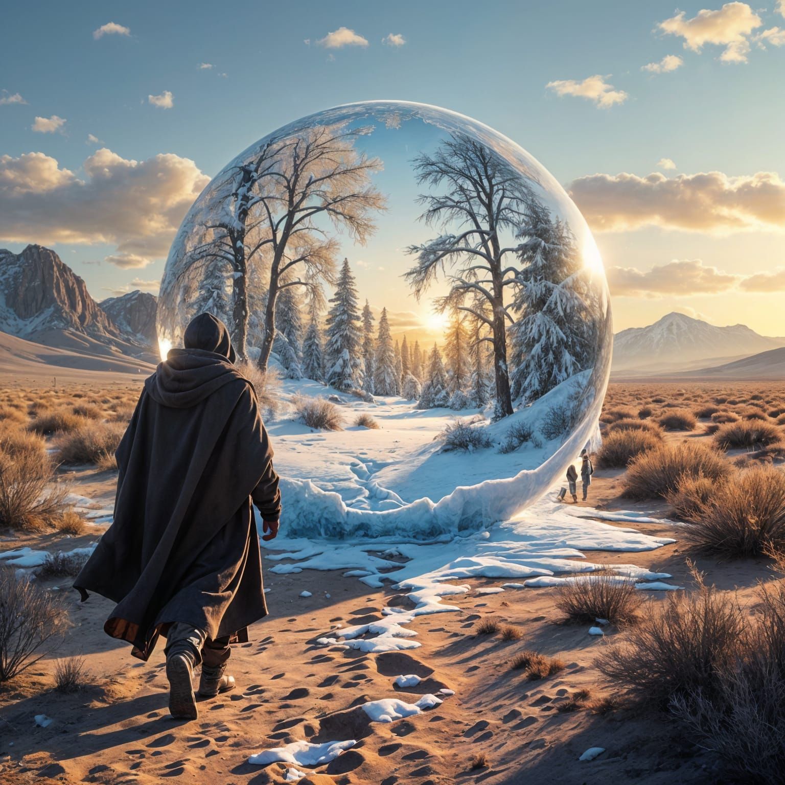 Desert Wanderer with Winter Forest Globe