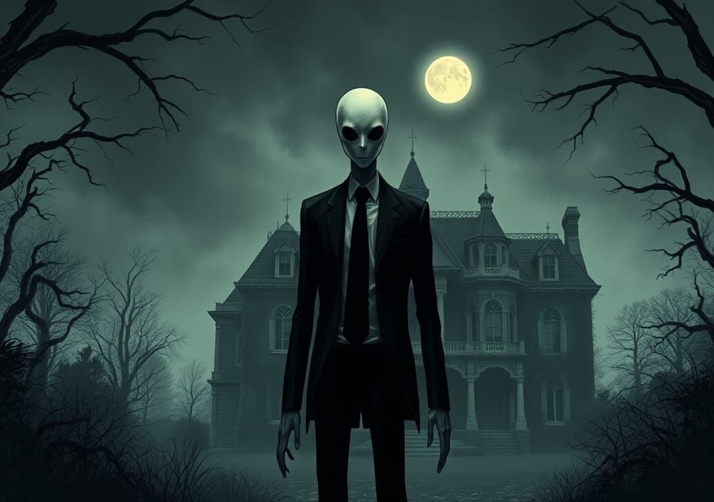 Slenderman in Abandoned Mansion, Dark Surrealism