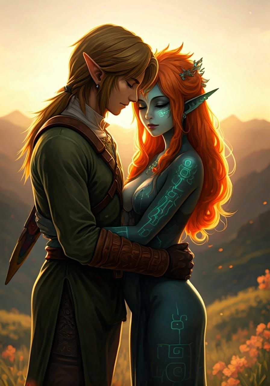 Link and Midna's Romantic Embrace in Twilit Hyrule