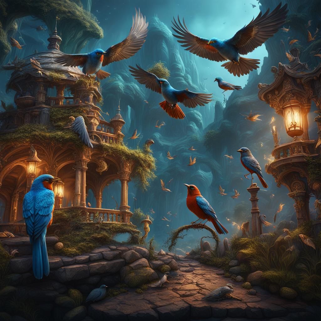 Fantastical Bird Art in Detailed Matte Painting