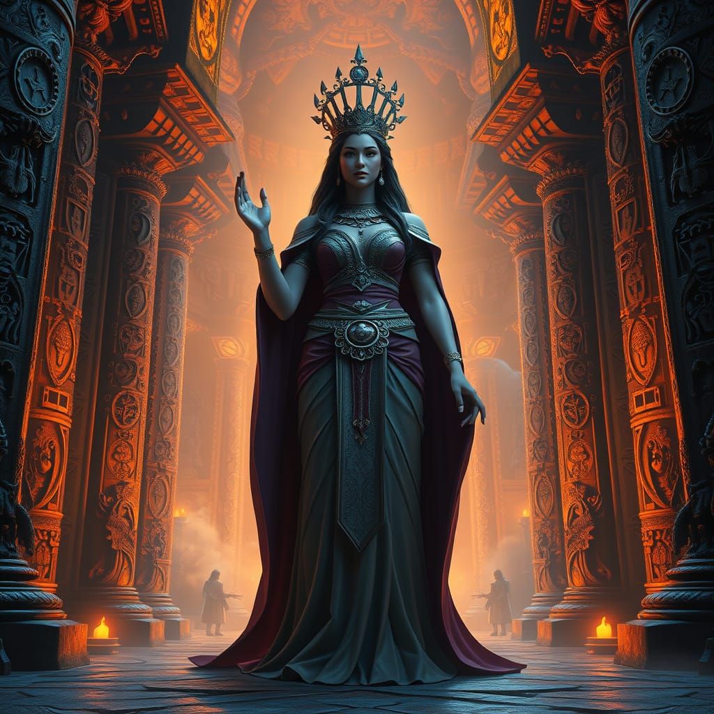 Regal Goddess of Wisdom in Ancient Temple