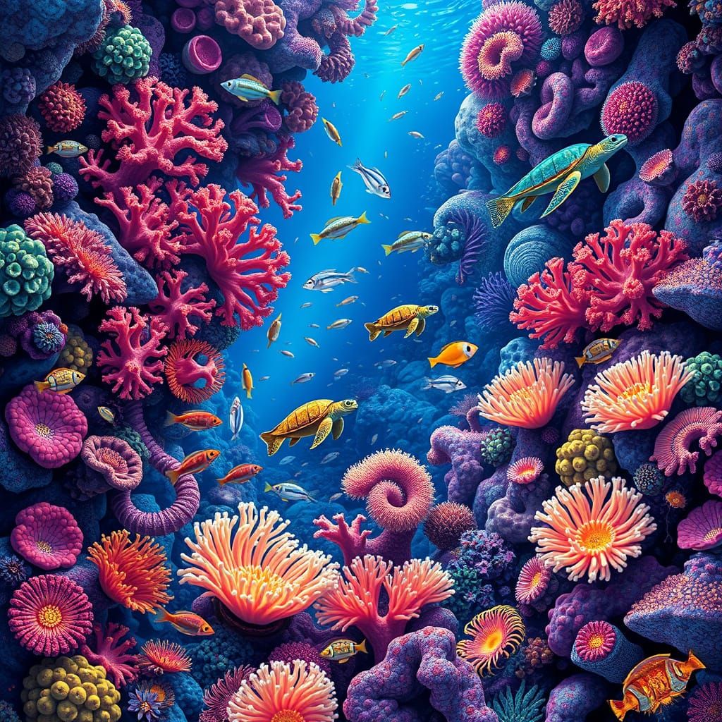 Vibrant Coral Reef in Dreamlike Style