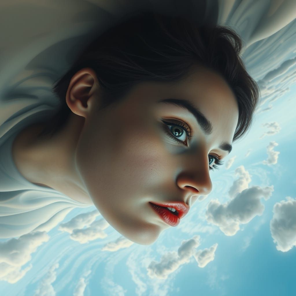 Surreal Dream Woman in a Dali-Inspired Sky