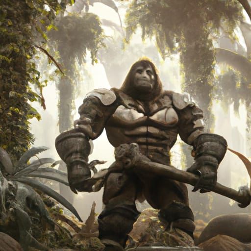 Armored Gorilla Knight in Jungle Landscape