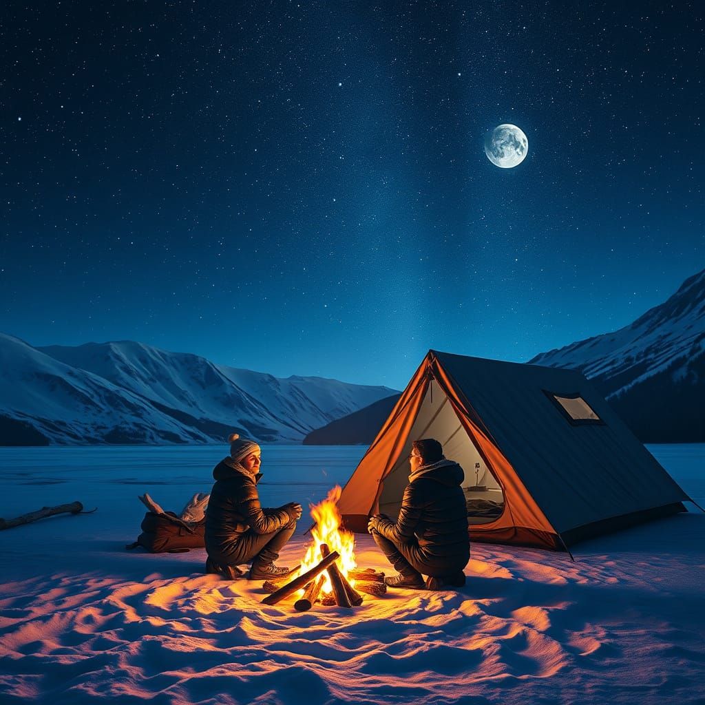 Stargazing Couple in Winter Wonderland