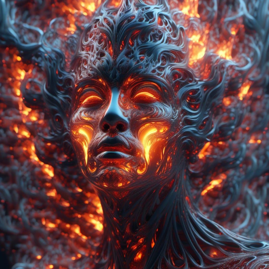 Diaphanous Flame Head in Surreal Style