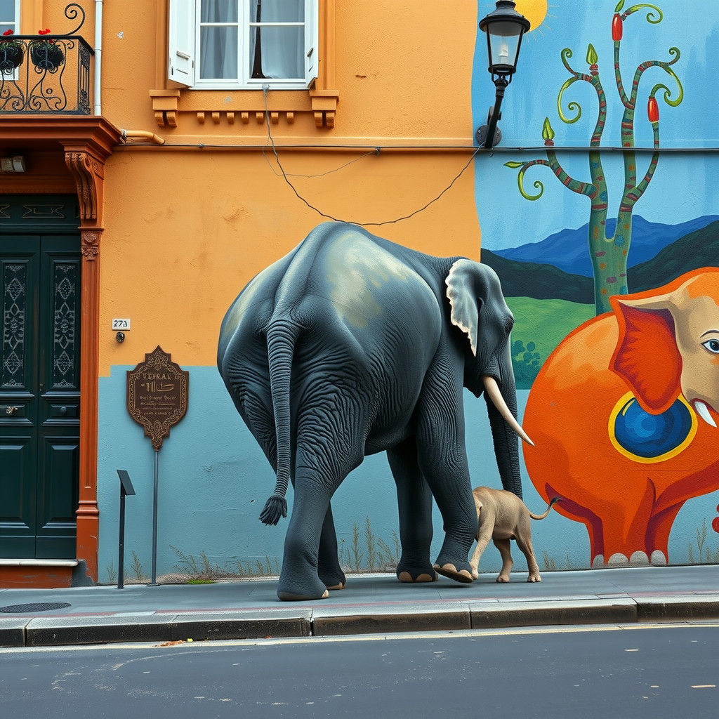 Vibrant City Mural with Elephant Motif