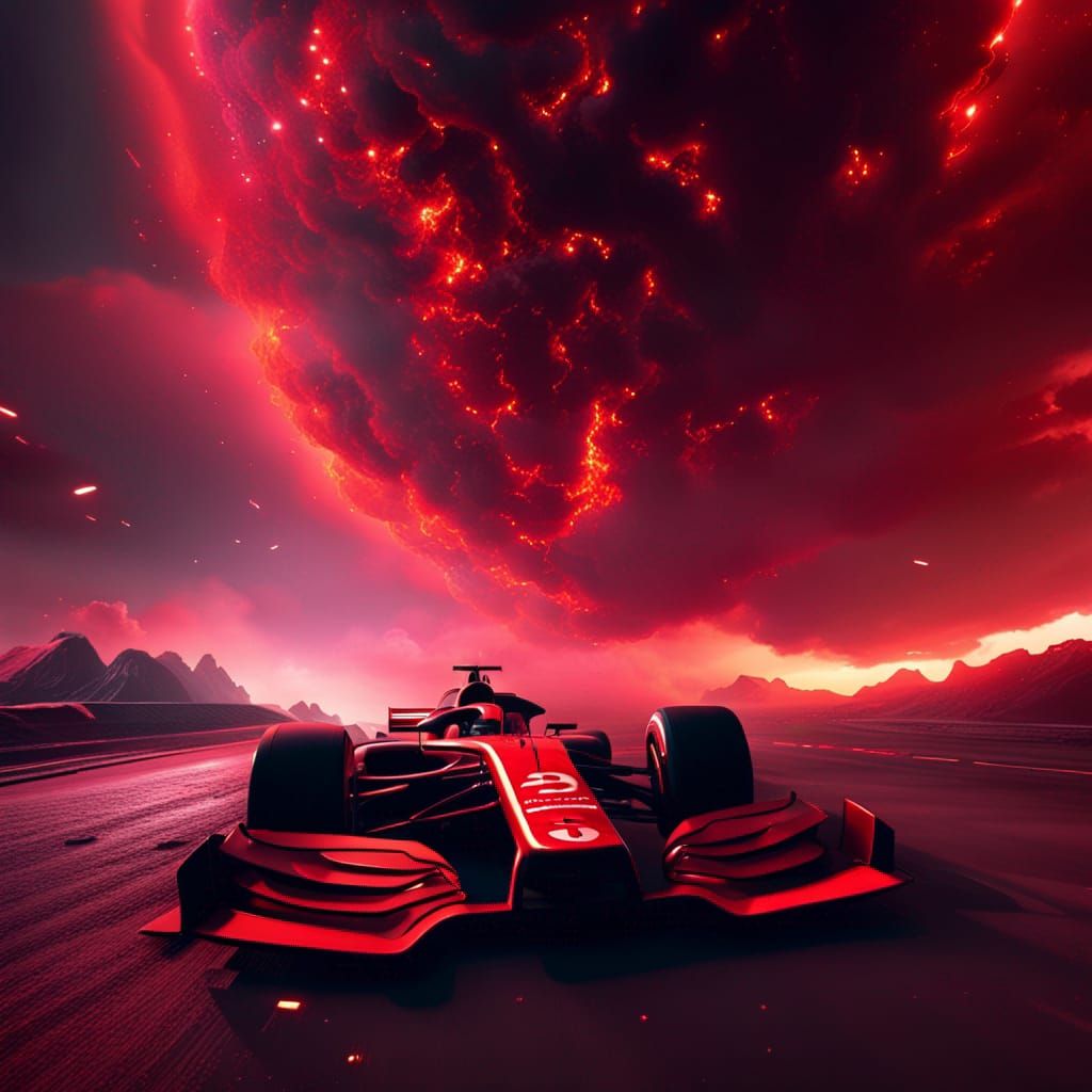 Futuristic F1 Race in Hellish Sci-Fi Landscape