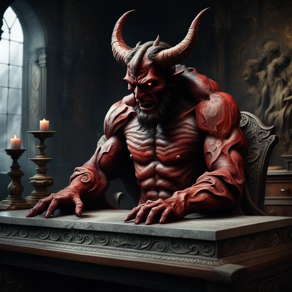 Detailed Stone Carving of the Devil