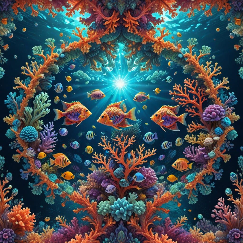 Kaleidoscopic Undersea Landscape in Digital Art