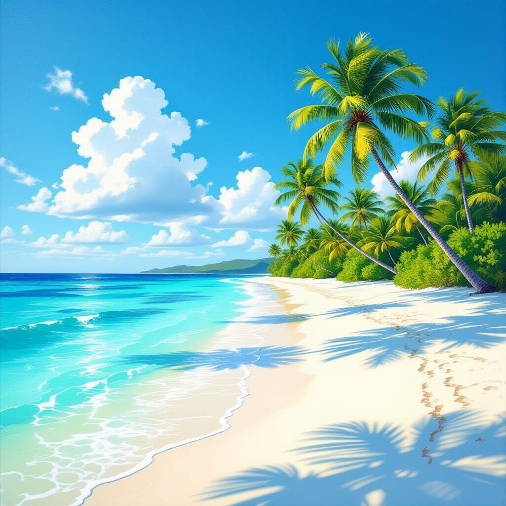 Tropical Beach Paradise Golden Hour Oil Painting