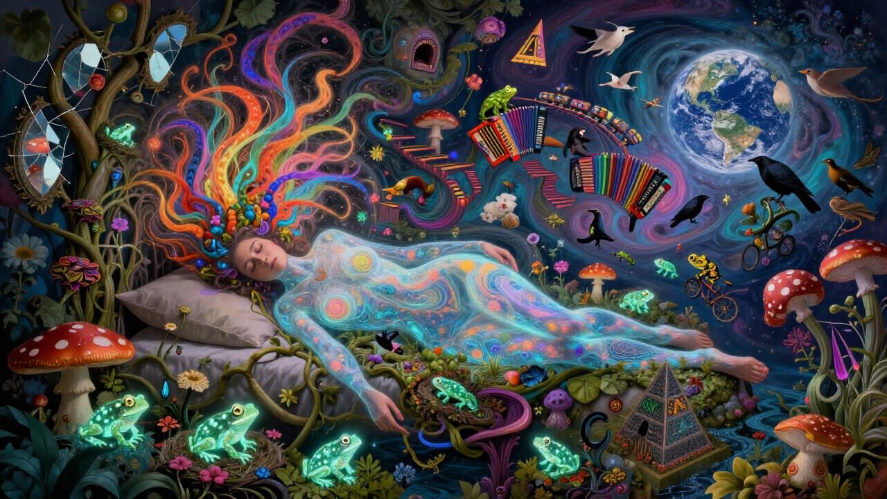 Surreal Aura Emanates From Sleeping Figure Amidst Psychedeli...