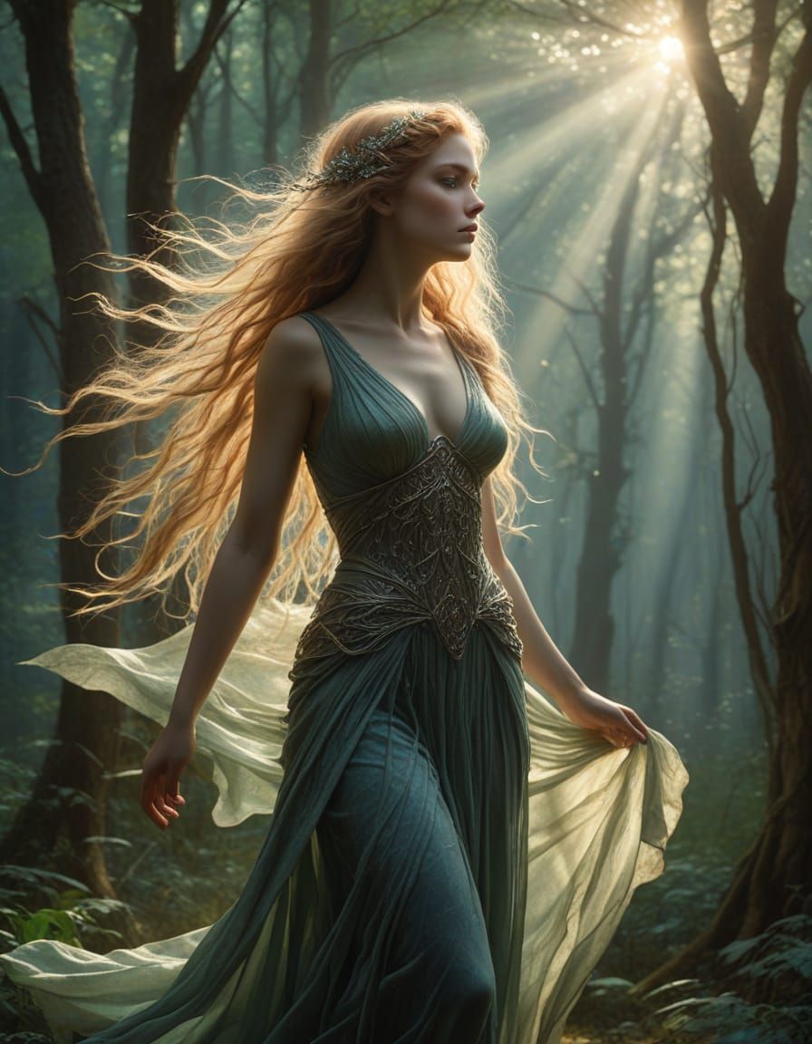 Ethereal Dryad in a Twilight Forest