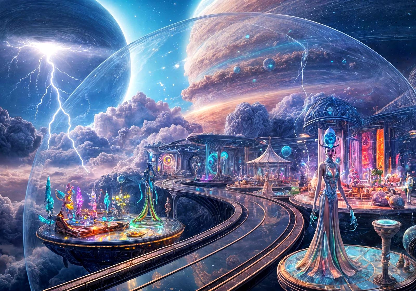 Futuristic Alien Bazaar in a Gas Giant Atmosphere