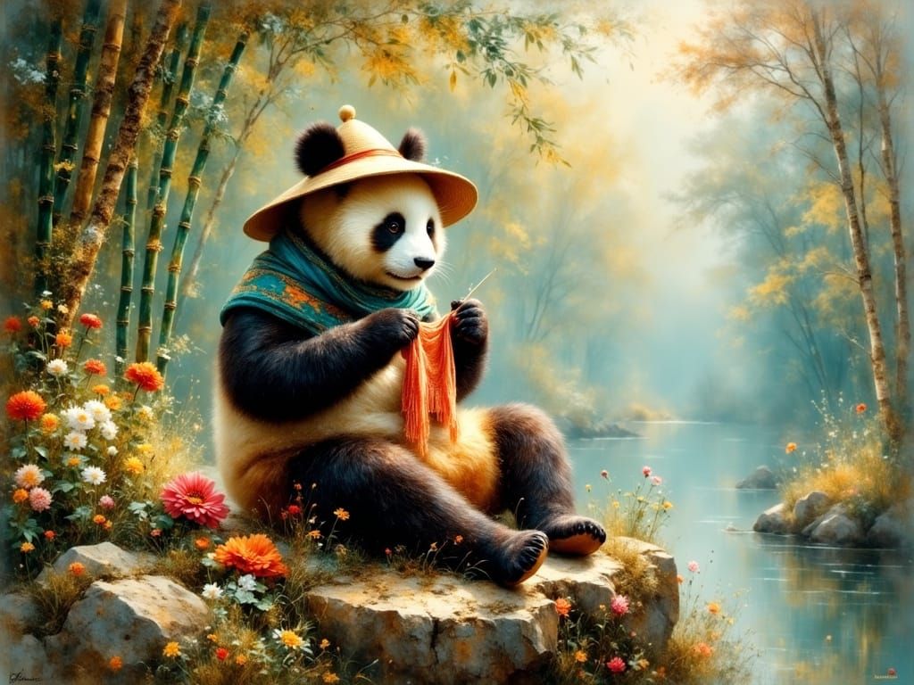 Whimsical Panda Knits in Lush Bamboo Forest