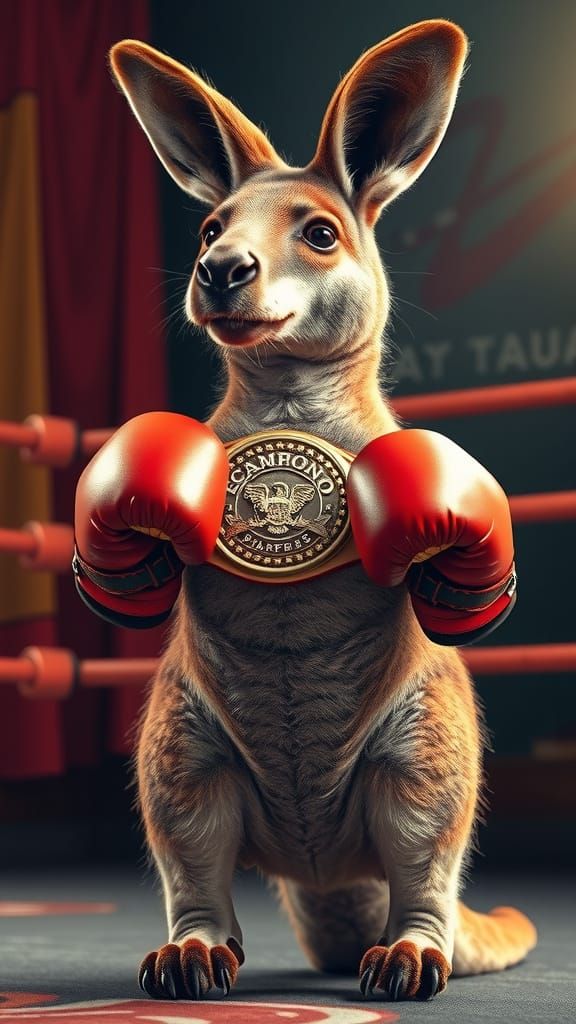 Kangaroo Boxer in Ring: Hyperrealistic Digital Art